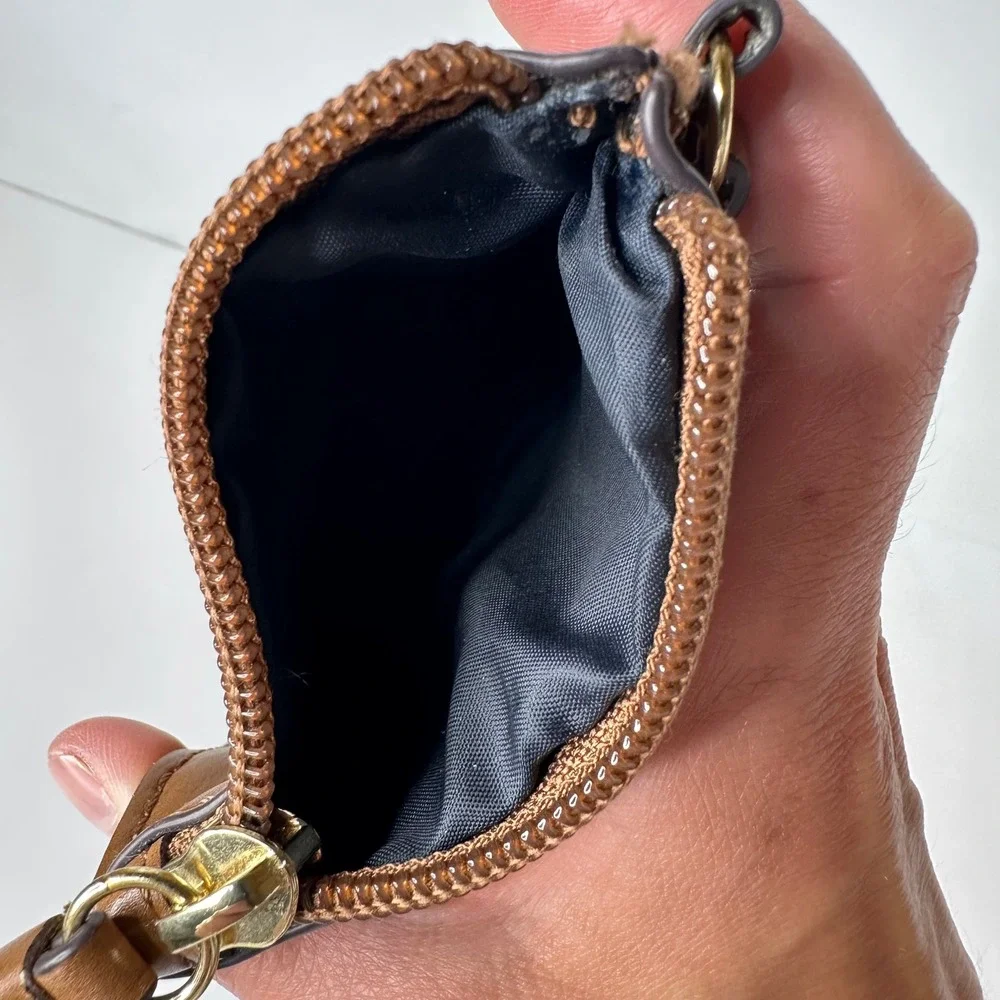 Tommy Hilfiger Brown Faux Leather Zippered Coin Pouch Card Holder Keychain